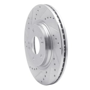 Hyundai Kona EV Brake Rotor (1) - Front Left - R1 Concepts - Drilled & Slotted - Silver - `15-`25